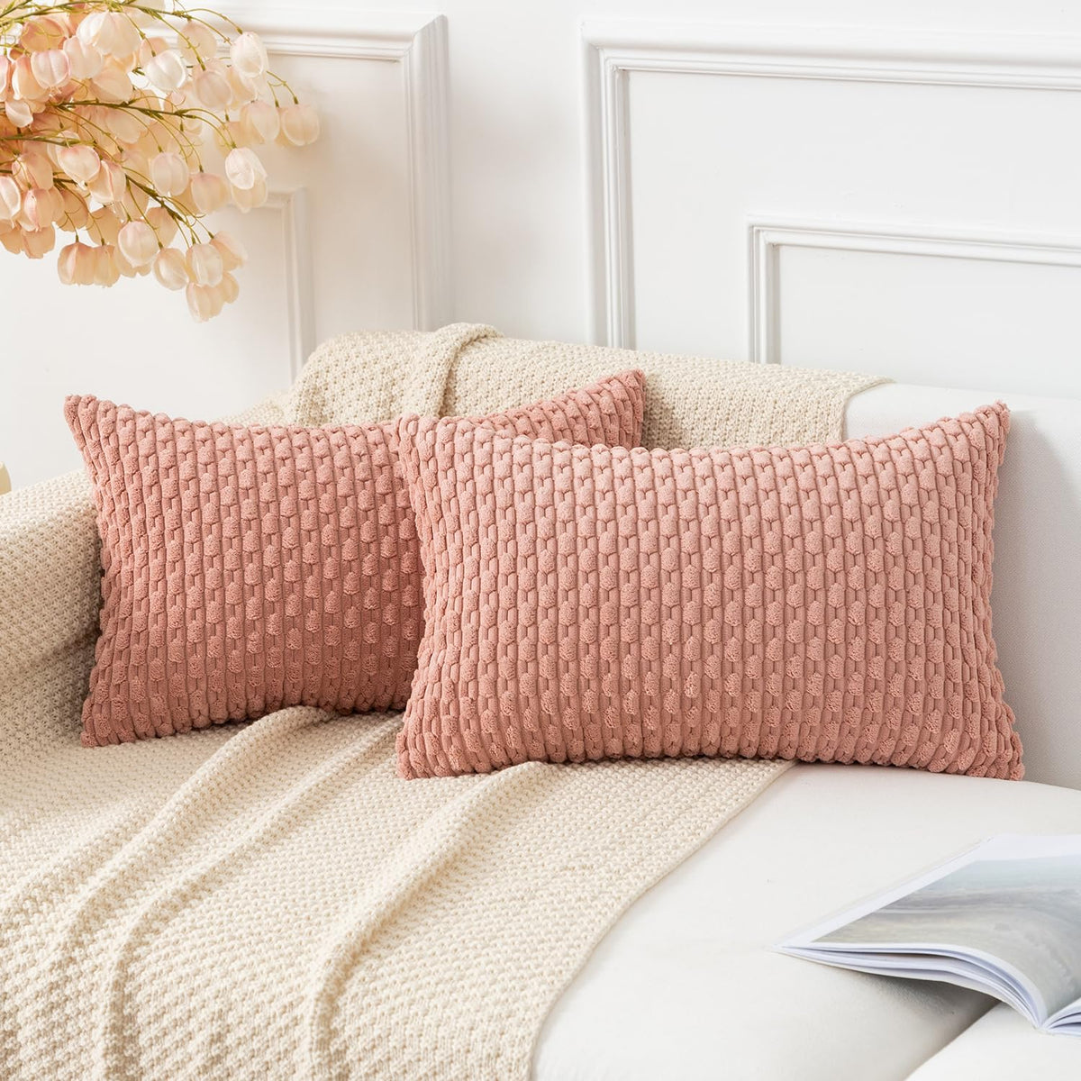 Kevin Textile Soft Corduroy 18x18 Inch Pillow Covers 2 Pack, Burnt Brick