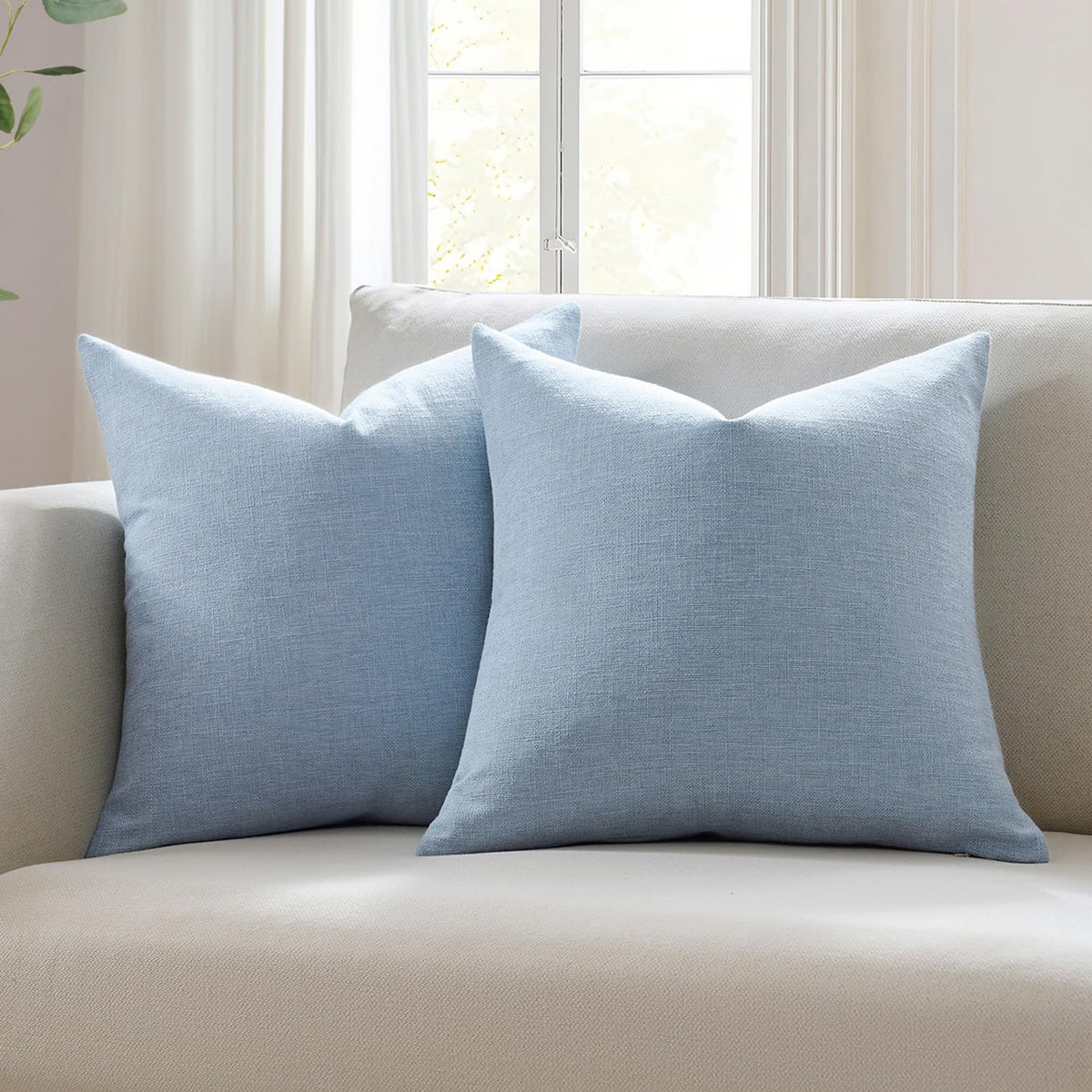 Meekio Linen Blend Throw Pillow Covers 18x18 Set of 2, Ivory