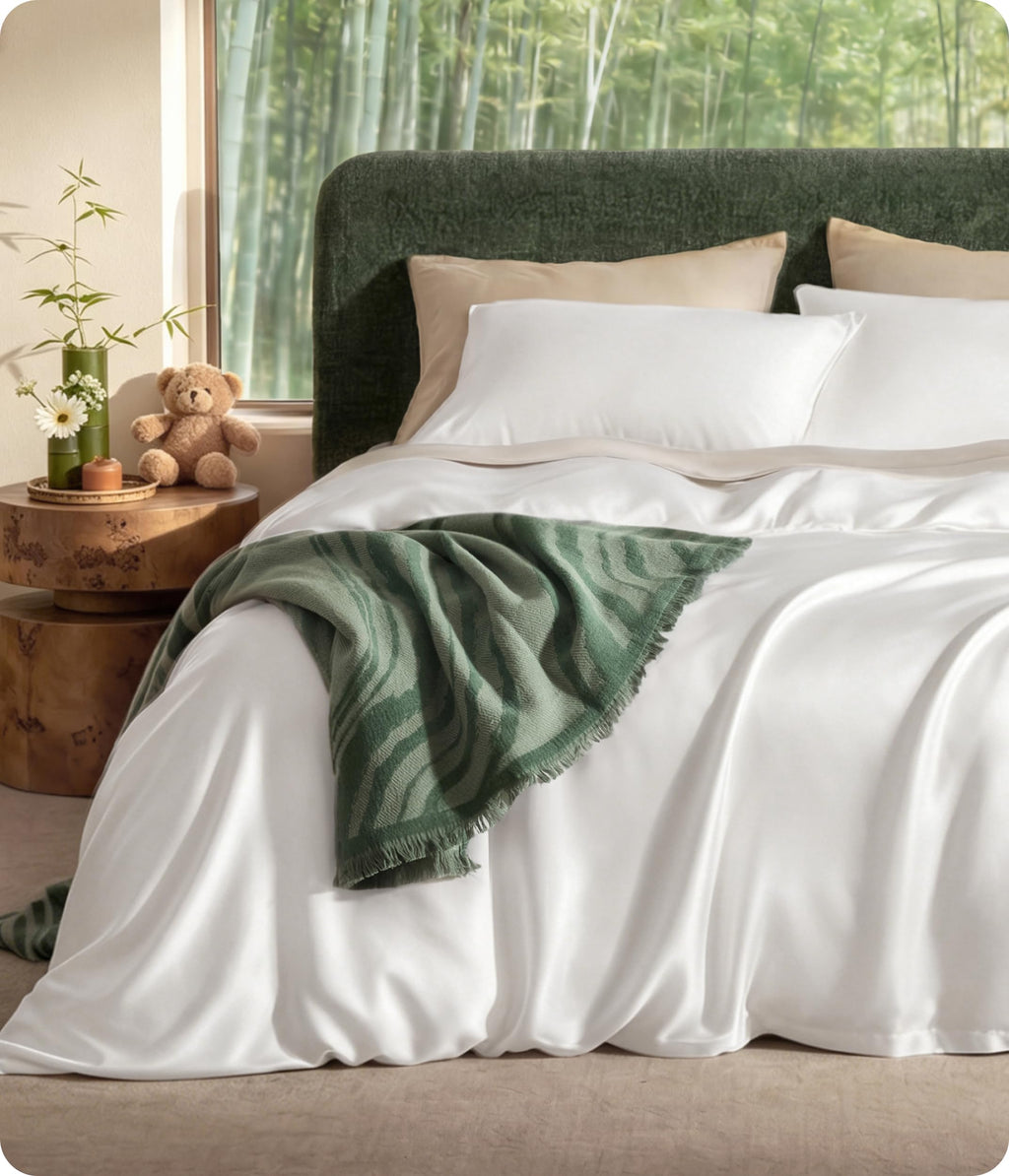 Bedsure PureWoven 100% Organic Bamboo Cooling Duvet Cover Set, Queen, Green