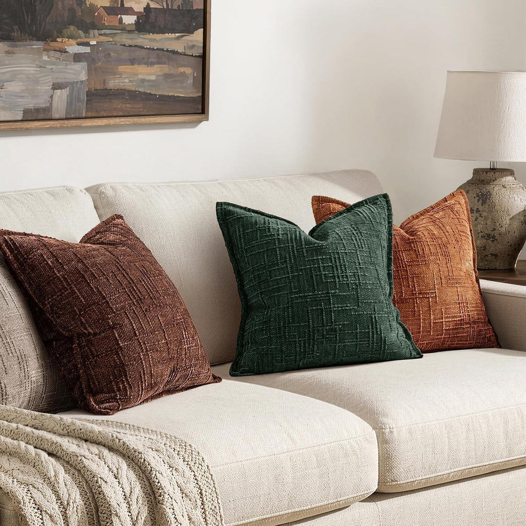 MIULEE Slubby Textured Decorative Throw Pillow Covers Dark Green 18x18