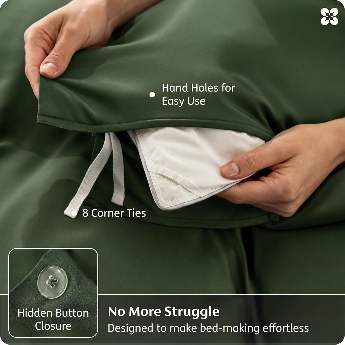 Bedsure PureWoven 100% Organic Bamboo Cooling Duvet Cover Set, Queen, Green