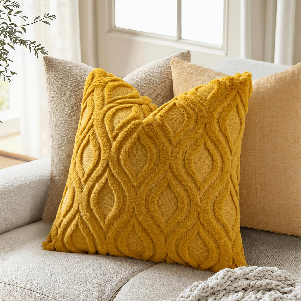 MIULEE Fall Mustard Yellow Soft Plush Faux Wool Throw Pillow Covers 18x18
