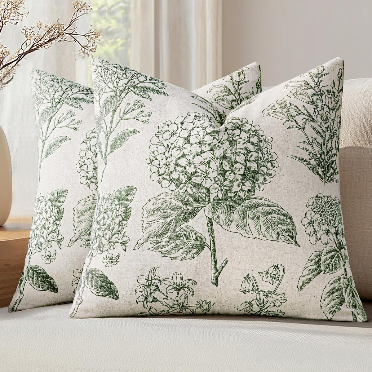 Set of 2 Decorative Floral Pillow Covers 18x18 Inch Light Brown