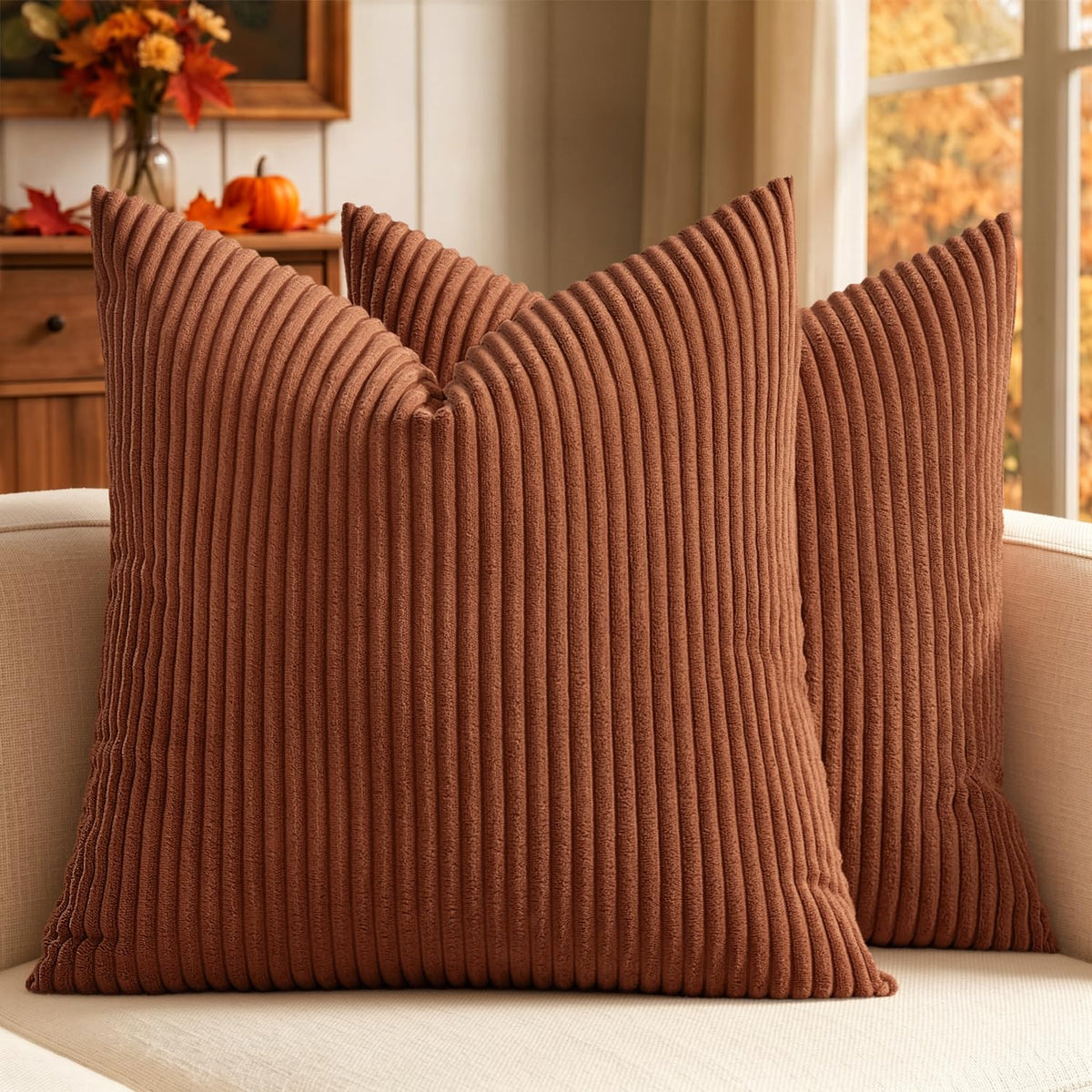 MIULEE Decorative Corduroy Throw Pillow Covers Set of 2 18x18 Dusty Blue