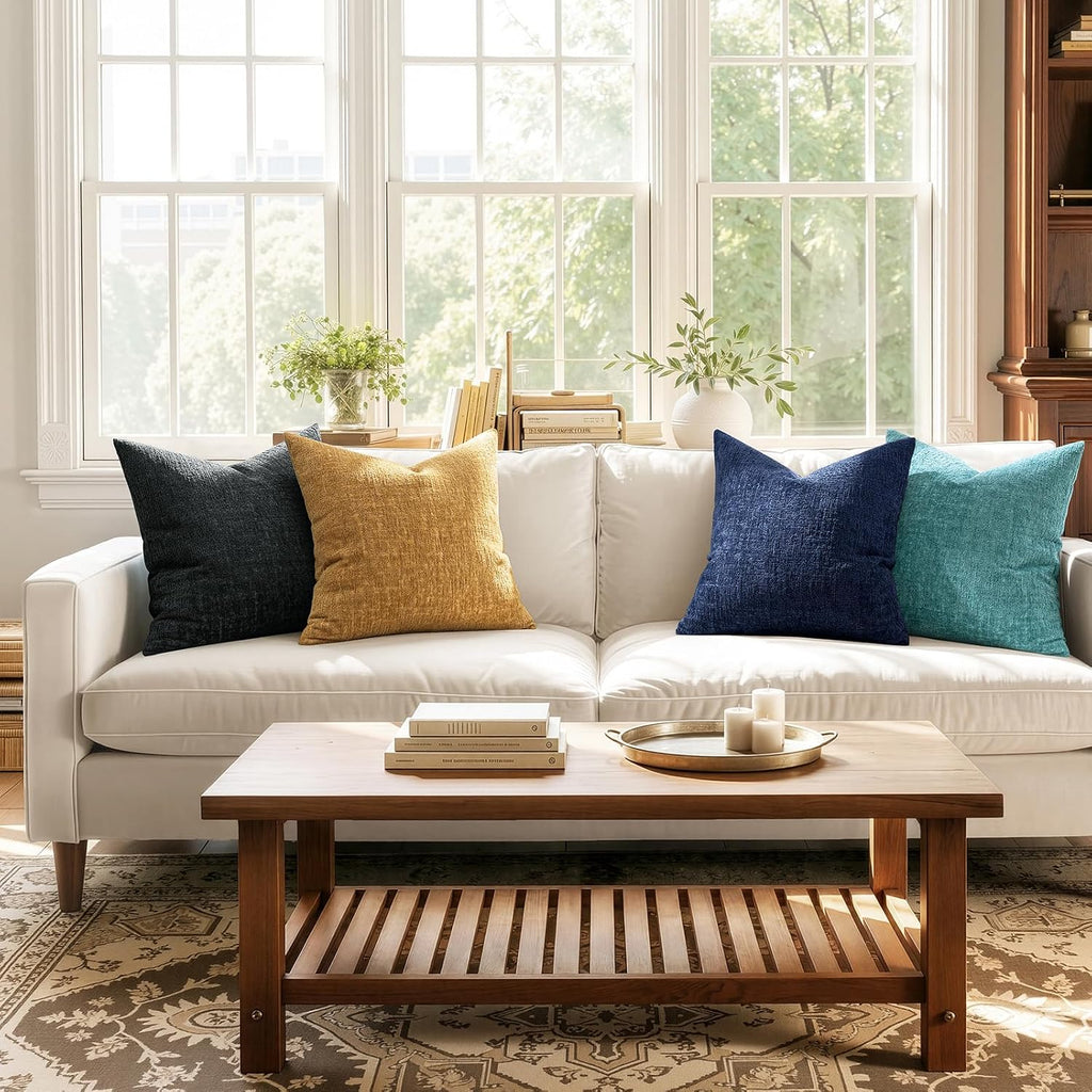 MIULEE Couch Pillow Covers Textured Chenille Home Decor 18x18 Navy Blue