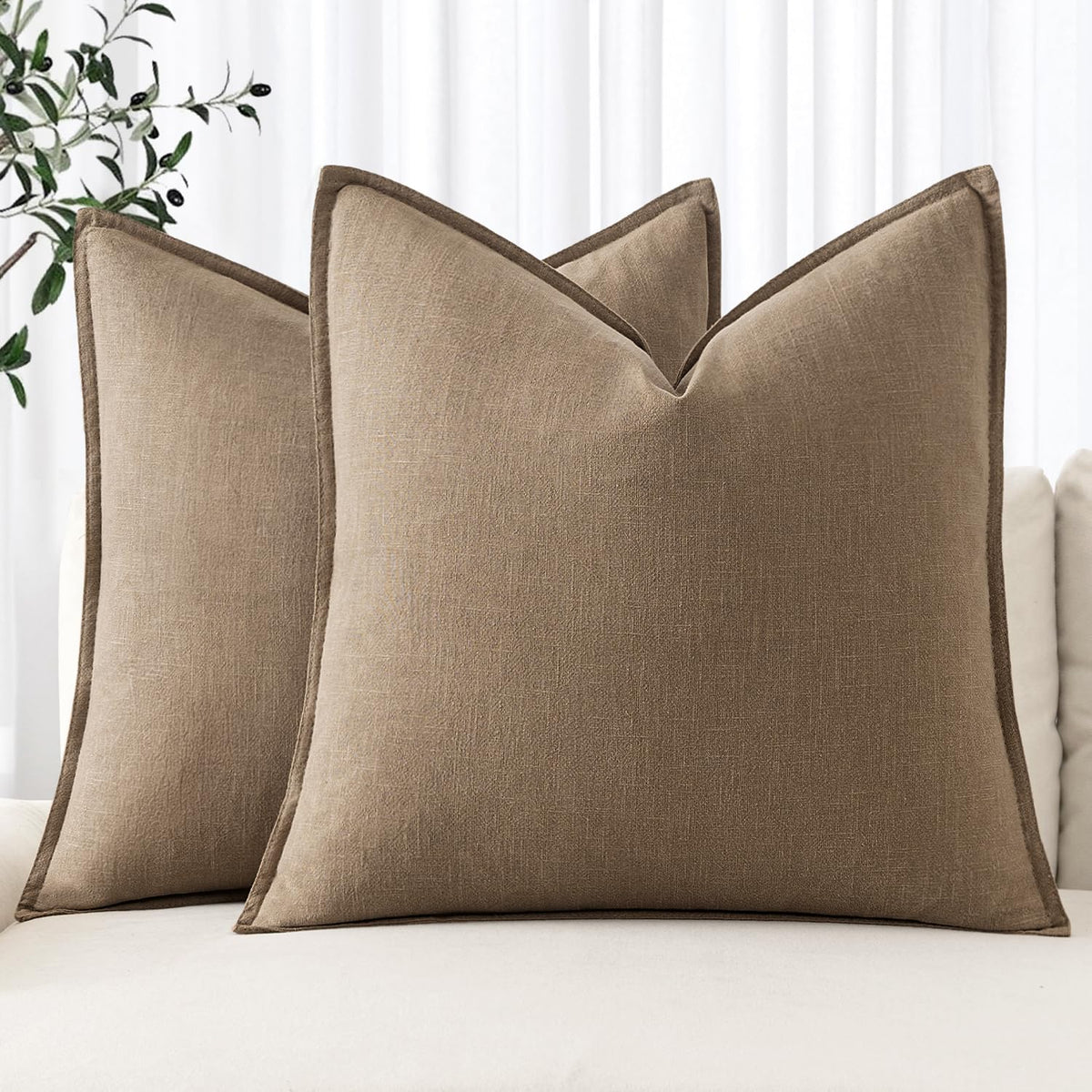 MIULEE Decorative Linen Pillow Covers 20x20 Inch Natural Beige