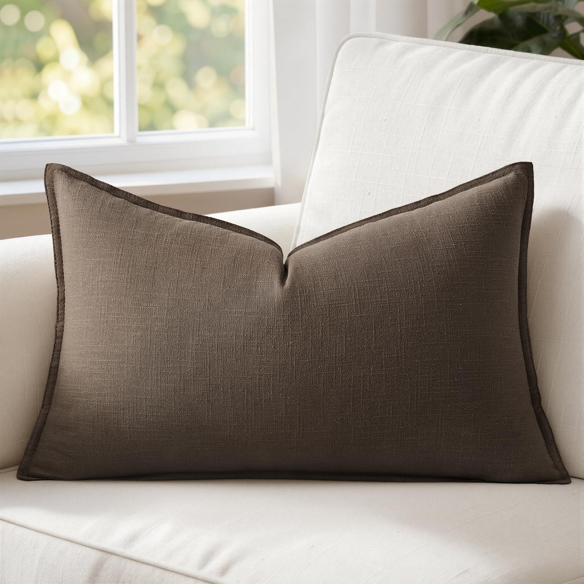MIULEE Decorative Linen Lumbar Pillow Cover 14x36 Inch Natural Beige