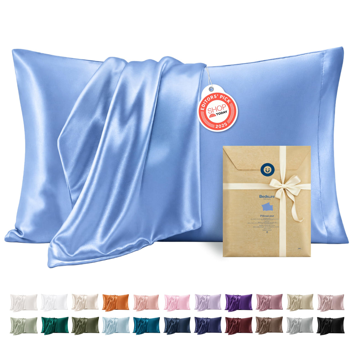 Bedsure Satin Pillowcases Queen Set of 2, Silky Pillow Cases, Dark Grey