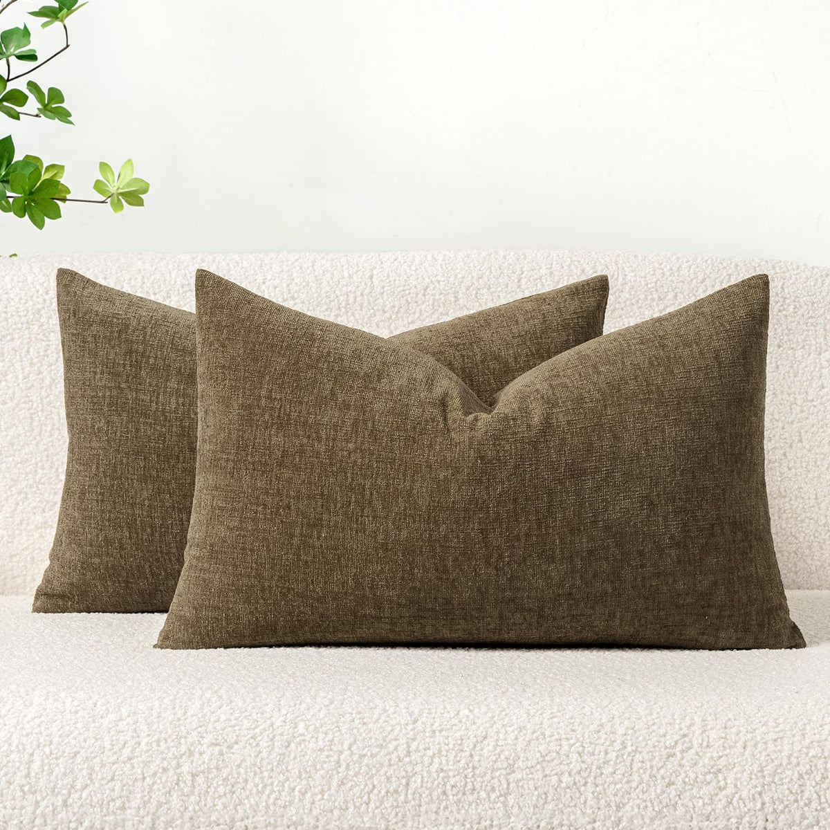 MIULEE Soft Chenille Throw Pillow Covers Sage Green 18x18 Inch Pack of 2