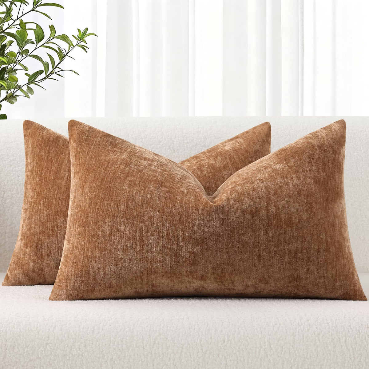 decorUhome Soft Chenille Blush Pink Throw Pillow Covers 18X18 Set of 2