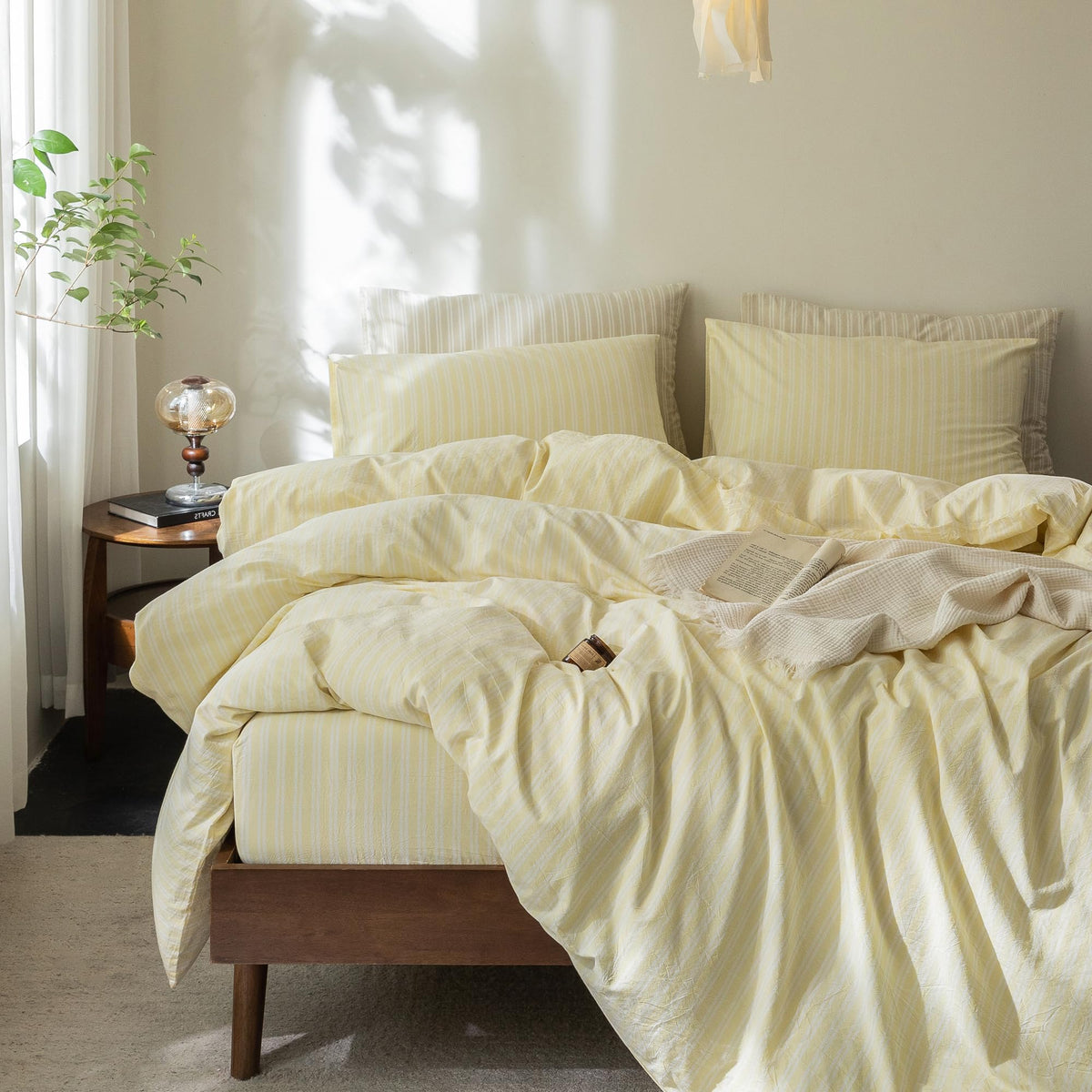 FOSSA Duvet Cover Set 100% Washed Cotton Linen Feel Queen