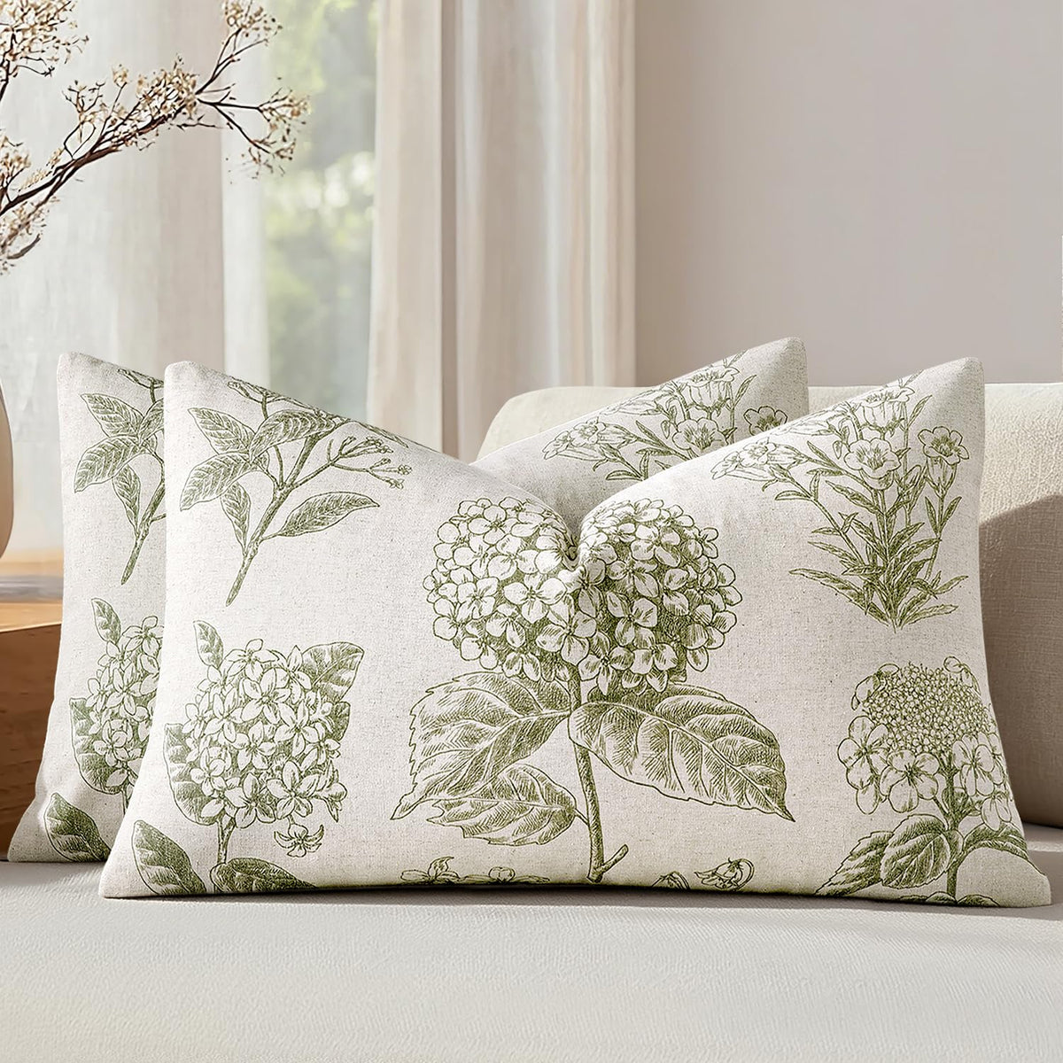 Set of 2 Decorative Floral Pillow Covers 18x18 Inch Light Brown