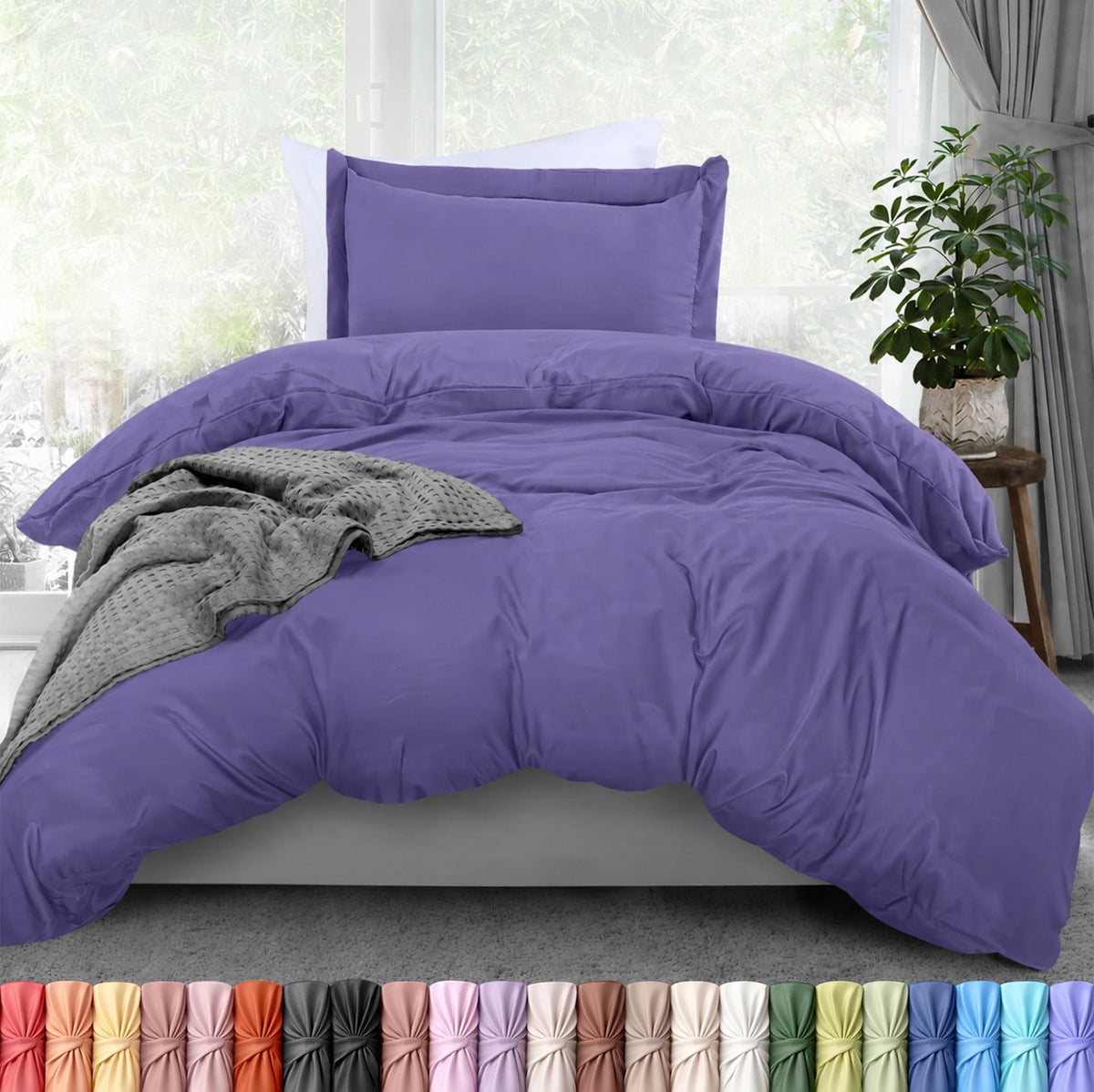 Duvet Cover Queen, 3 Piece Cotton Like Polyester with Zipper Closure, Black