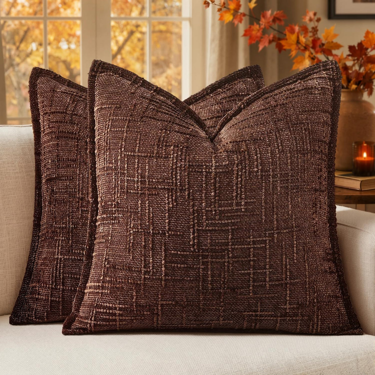 MIULEE Slubby Textured Decorative Throw Pillow Covers Dark Green 18x18