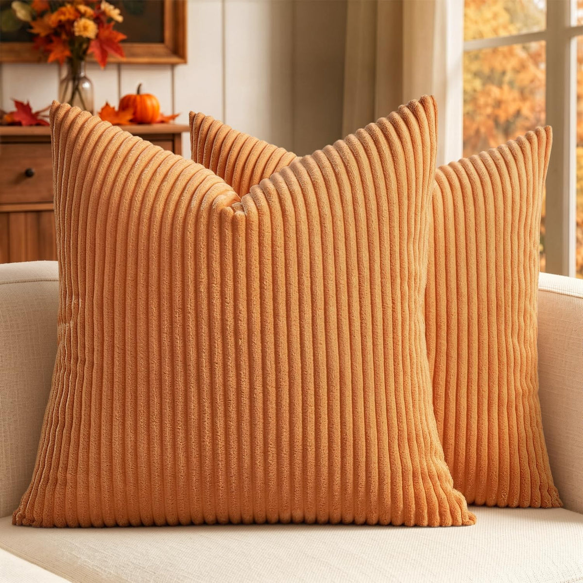 MIULEE Decorative Corduroy Throw Pillow Covers Set of 2 18x18 Dusty Blue