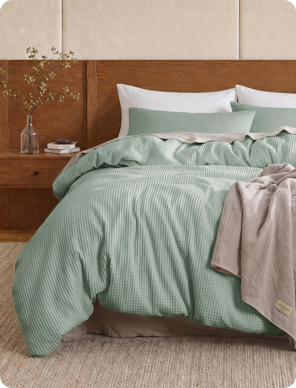 Bedsure PureWoven 3 Pieces 100% Cotton Waffle Duvet Cover Set, King, Linen