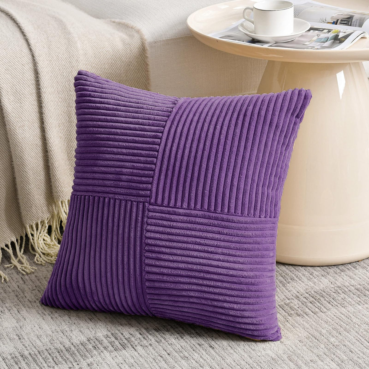 Fancy Homi Blush Pink Lumbar Decorative Throw Pillow Covers 12x20 Inch for Living Room Couch Bed, Rustic Farmhouse Boho Home Decor, Soft Striped Corduroy Rectangle Accent Cushion Case 30x50 cm