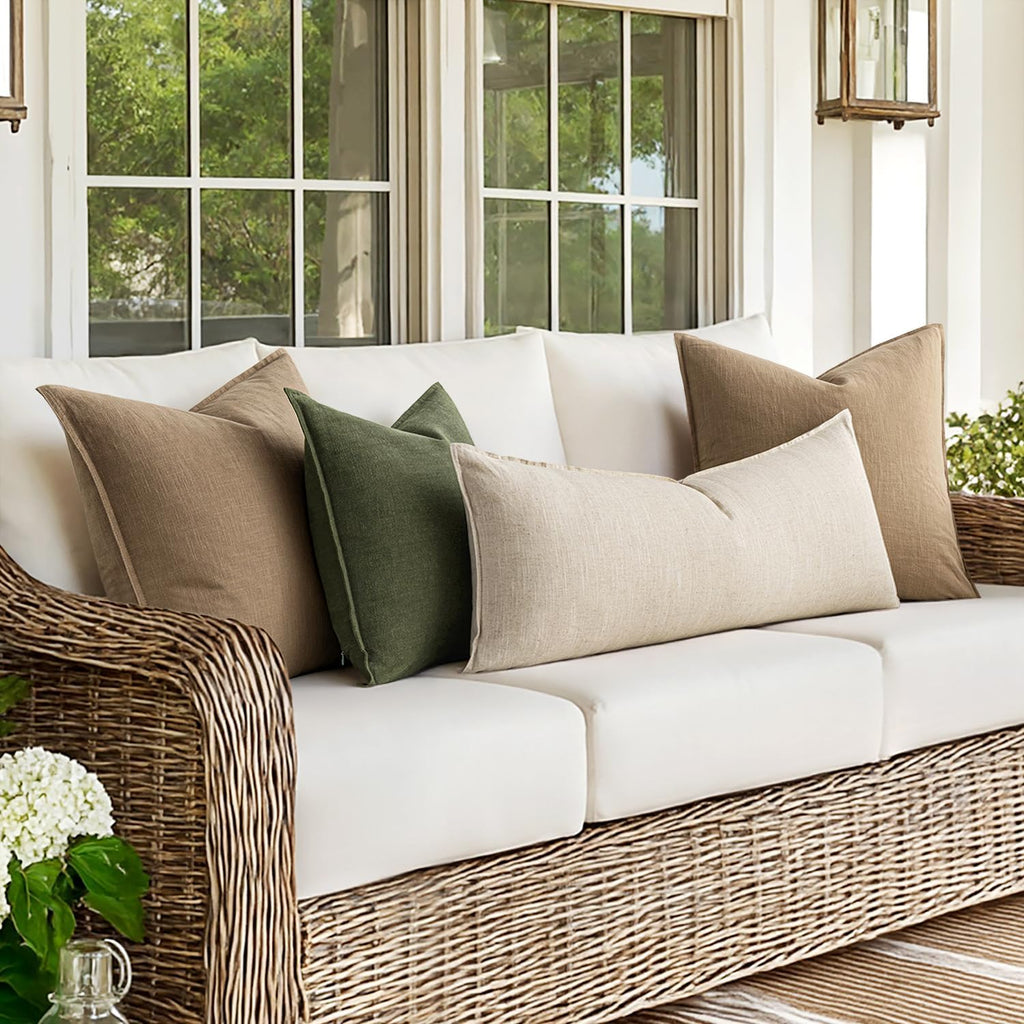 MIULEE Decorative Linen Lumbar Pillow Cover 14x36 Inch Natural Beige