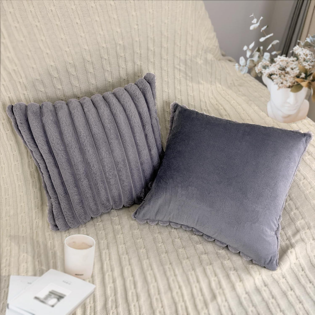 2 Pack 18x18 Pillow Cover Velvet Pillow Covers, Faux Fur Square Throw Pillow Covers for Living Room Decorations Throw Pillow Case, Throw Pillow Cover Cushion Cover for Home Sofa Bedroom Car, Grey