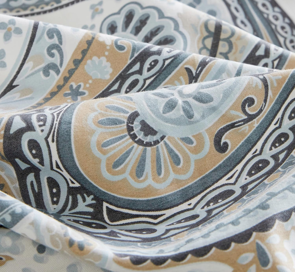 SUSYBAO Blue Paisley Duvet Cover King 100% Cotton Vintage Floral Duvet Cover 3 Pcs Set 1 Boho Brown Flower Duvet Cover with Zipper Ties 2 Pillowcases Luxury Retro Bohemian Bedding Set Soft Comfy