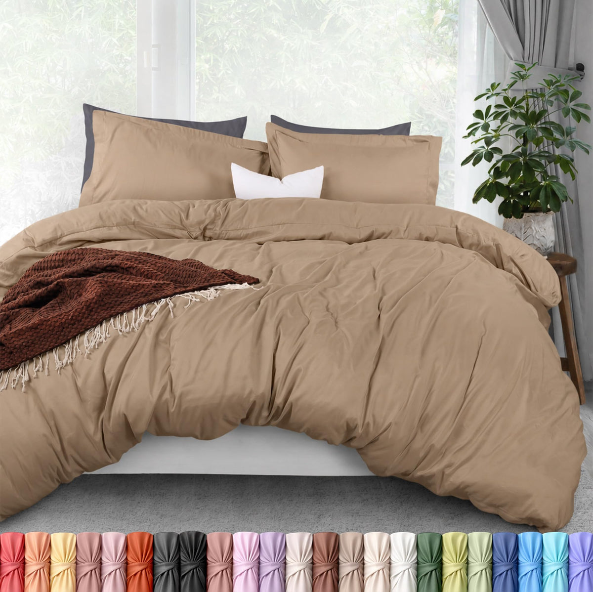 Duvet Cover Queen, 3 Piece Cotton Like Polyester with Zipper Closure, Black