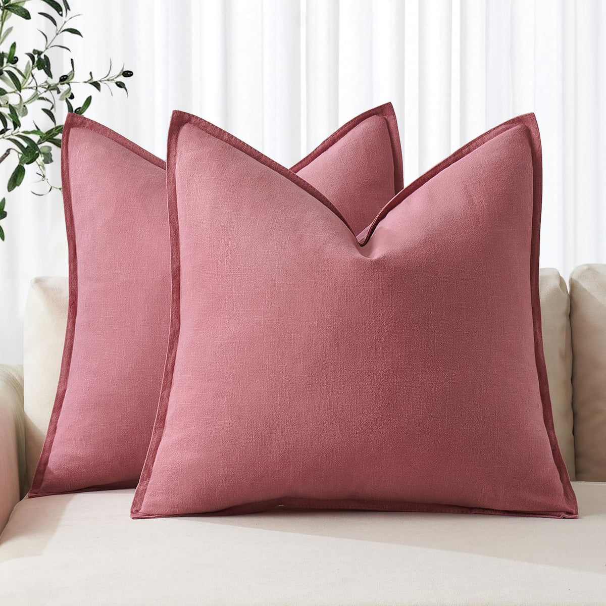 MIULEE Decorative Linen Pillow Covers 20x20 Inch Natural Beige