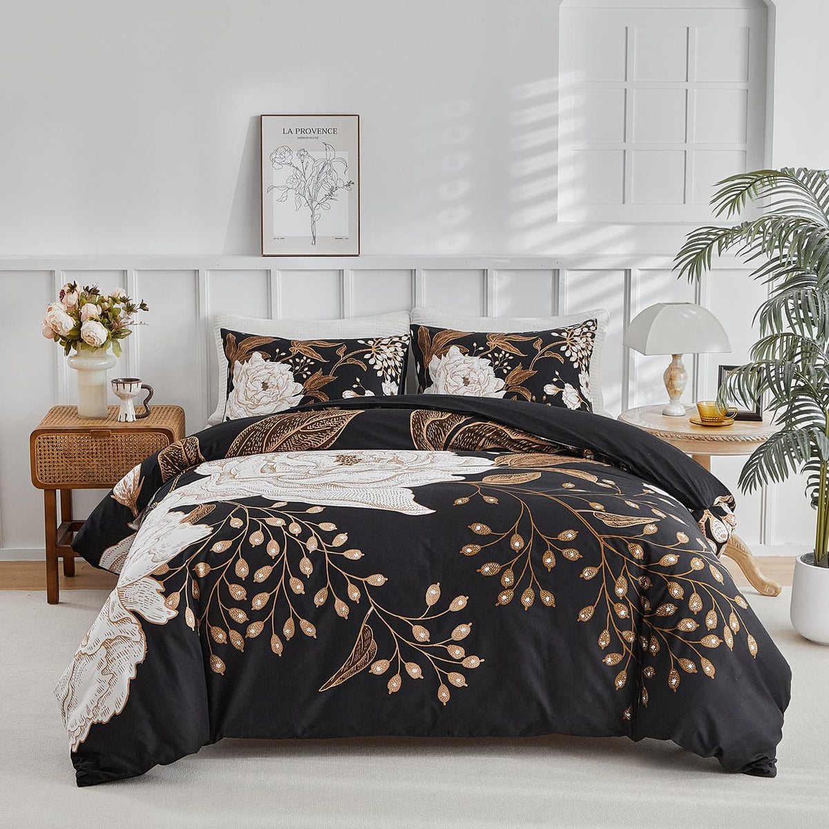 mixinni Duvet Cover Set King, Vintage Opulence Yarn-Dyed Jacquard Double-Layer Cotton Comforter Cover with Wide Corner Design, Retro Art Pattern Bedding Set with 2 Pillowcases for Men & Women