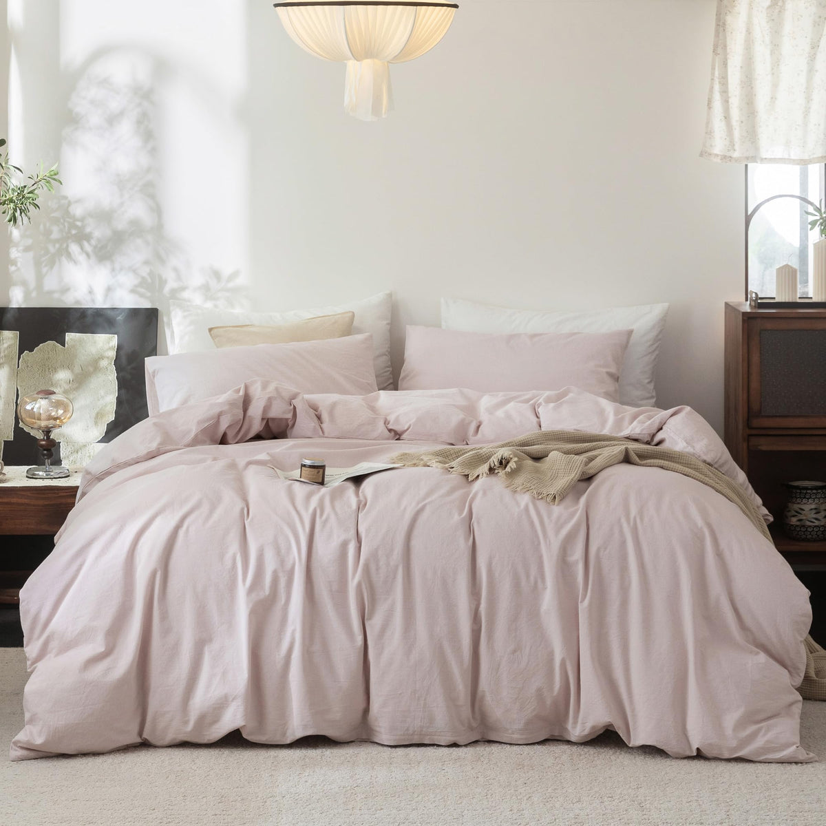 FOSSA Duvet Cover Set 100% Washed Cotton Linen Feel Queen