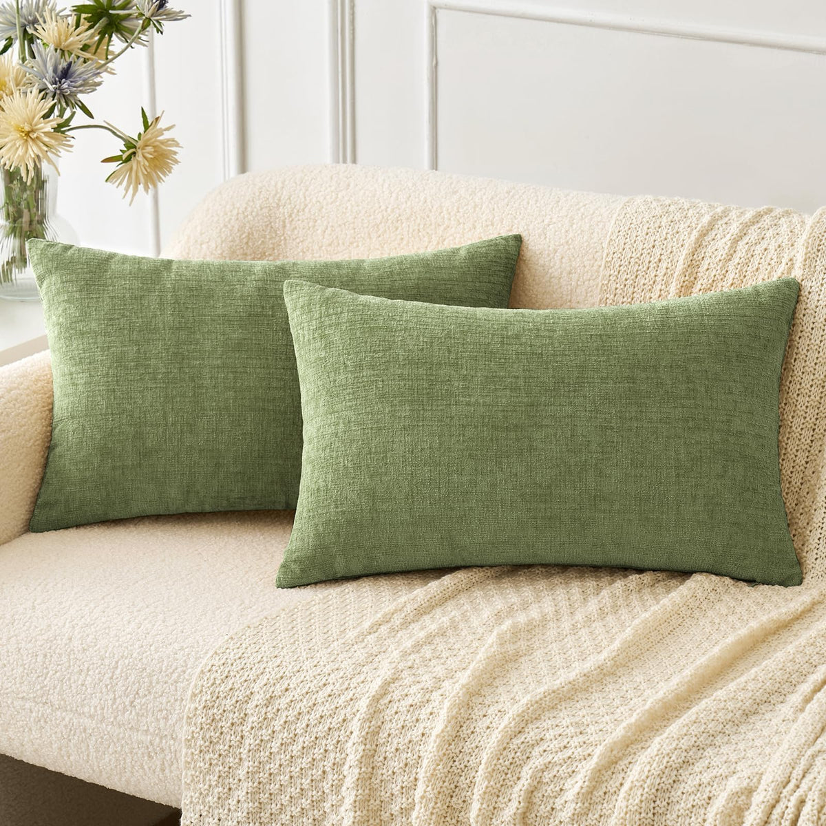 MIULEE Soft Chenille Throw Pillow Covers Teal 18x18 Inch Pack of 2