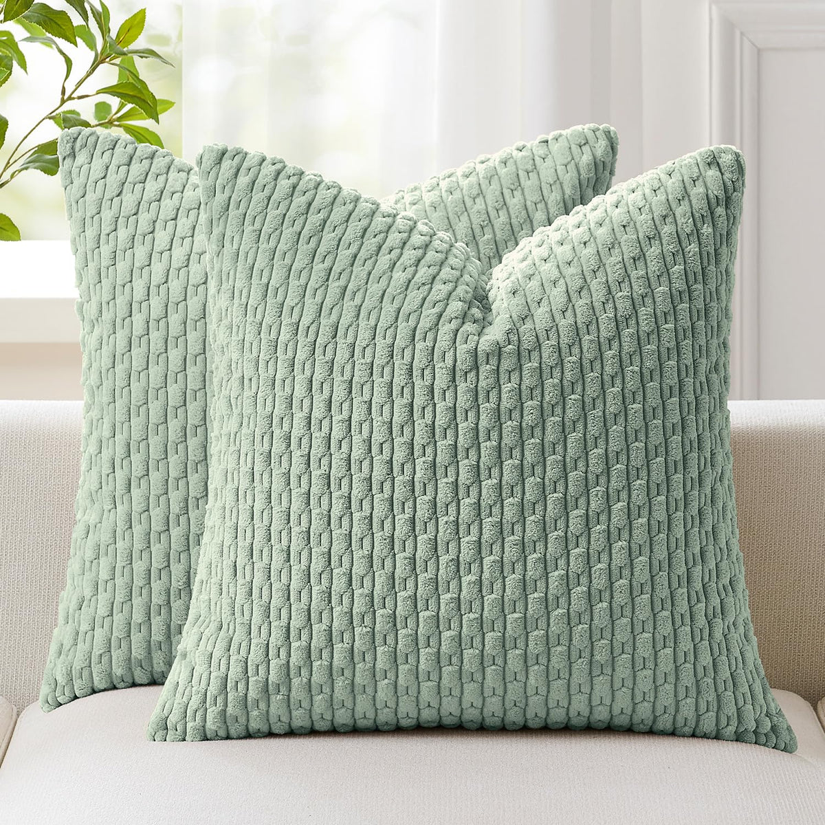 Kevin Textile Soft Corduroy 18x18 Inch Pillow Covers 2 Pack, Burnt Brick