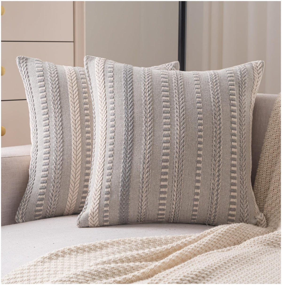 Cethom Boho Throw Pillow Covers 18x18 Inch Set of 2, Farmhouse Decorative Couch Pillow Cases, Black Accent Pillows of Bed, Sofa Bedroom Living Room Home Decor Cushion Cover