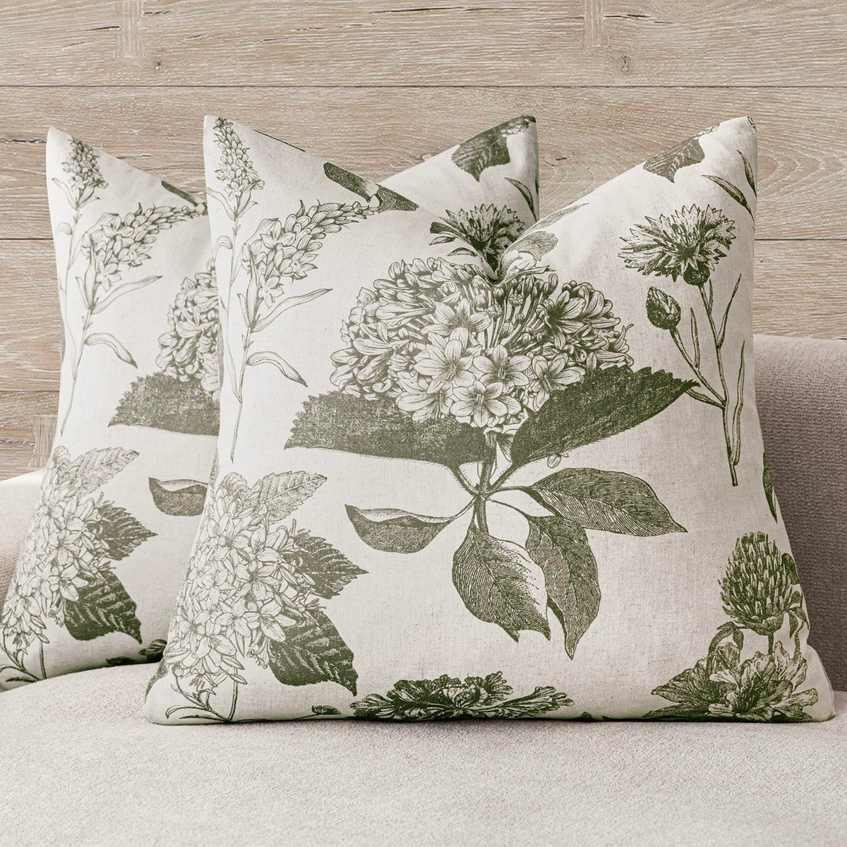 Foindtower Decorative Linen Floral Throw Pillow Covers 18×18 Inch,Blue