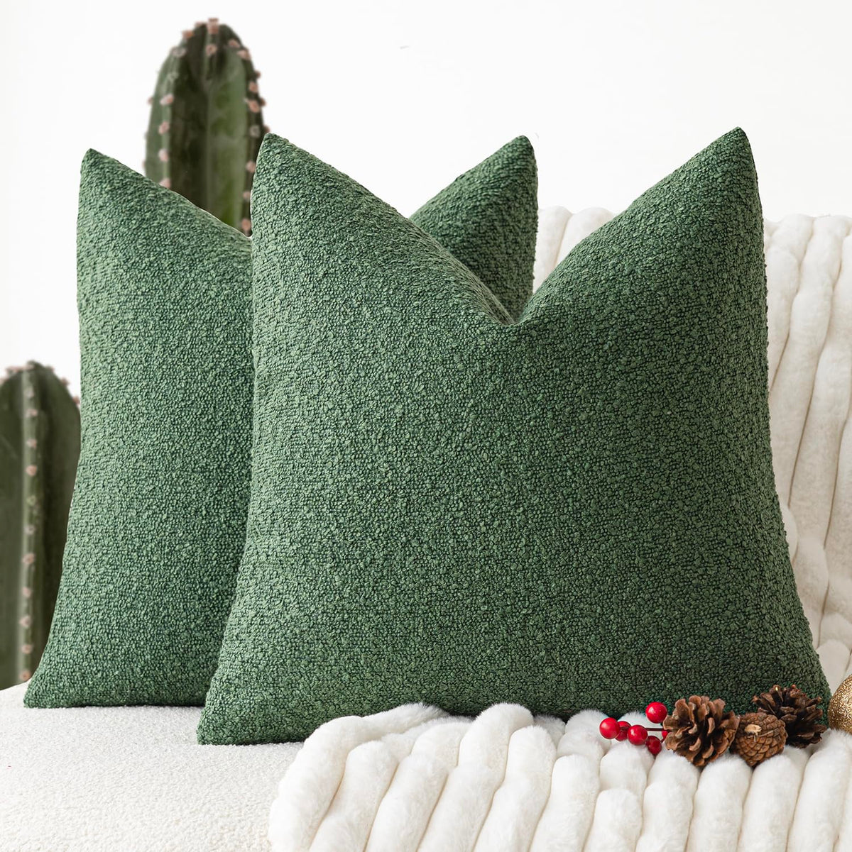Foindtower Decorative Textured Boucle Throw Pillow Covers 18x18 Inch,Ivory