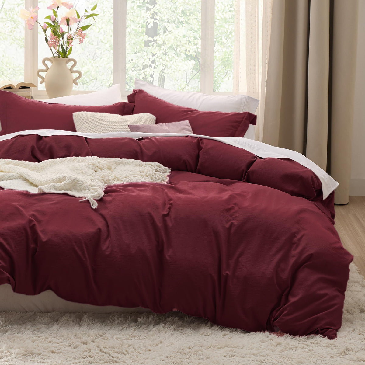 Bedsure Prewashed Duvet Cover Queen, Cotton-Like Soft Bedding Set, Linen
