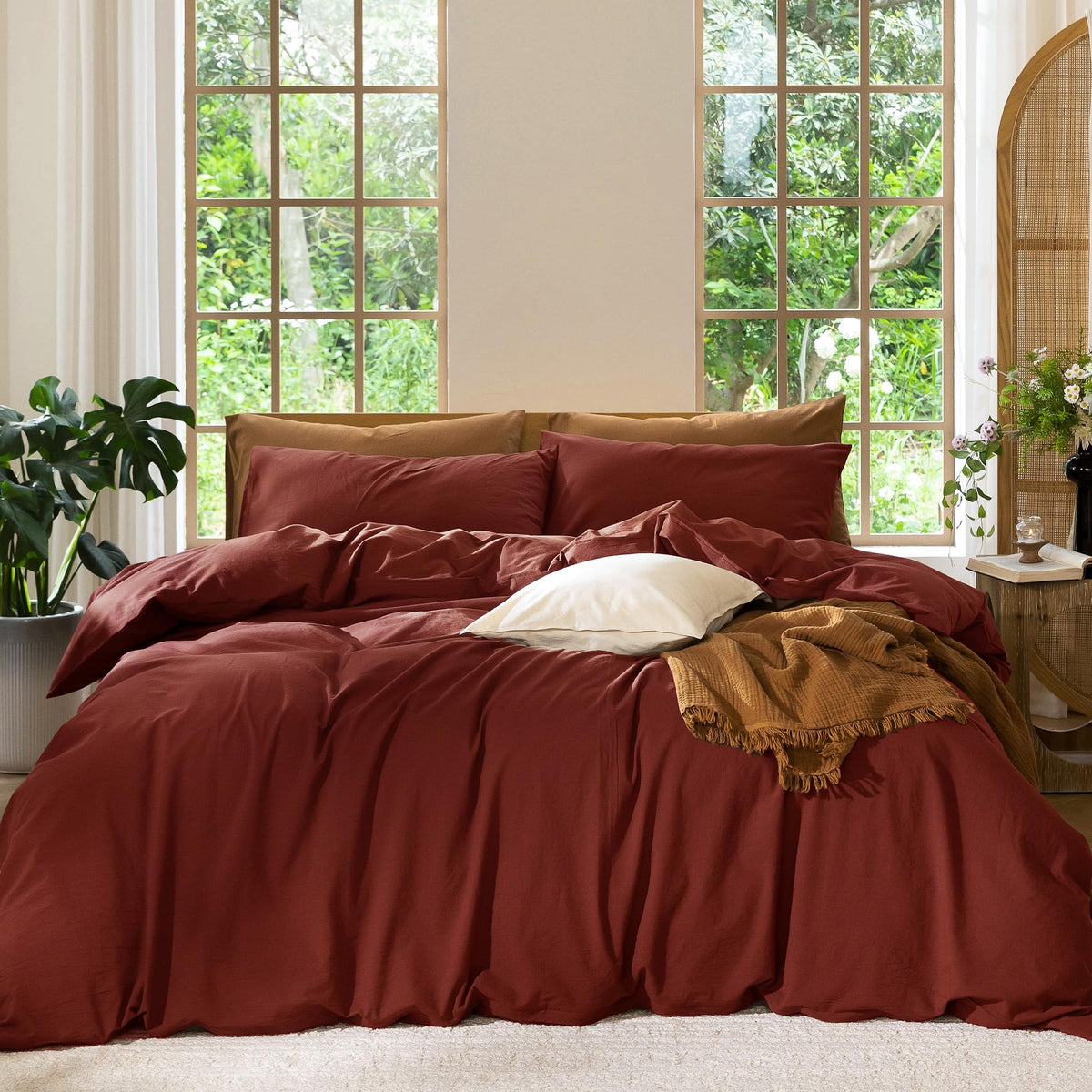 MooMee Duvet Cover Set 100% Washed Cotton Linen Like King