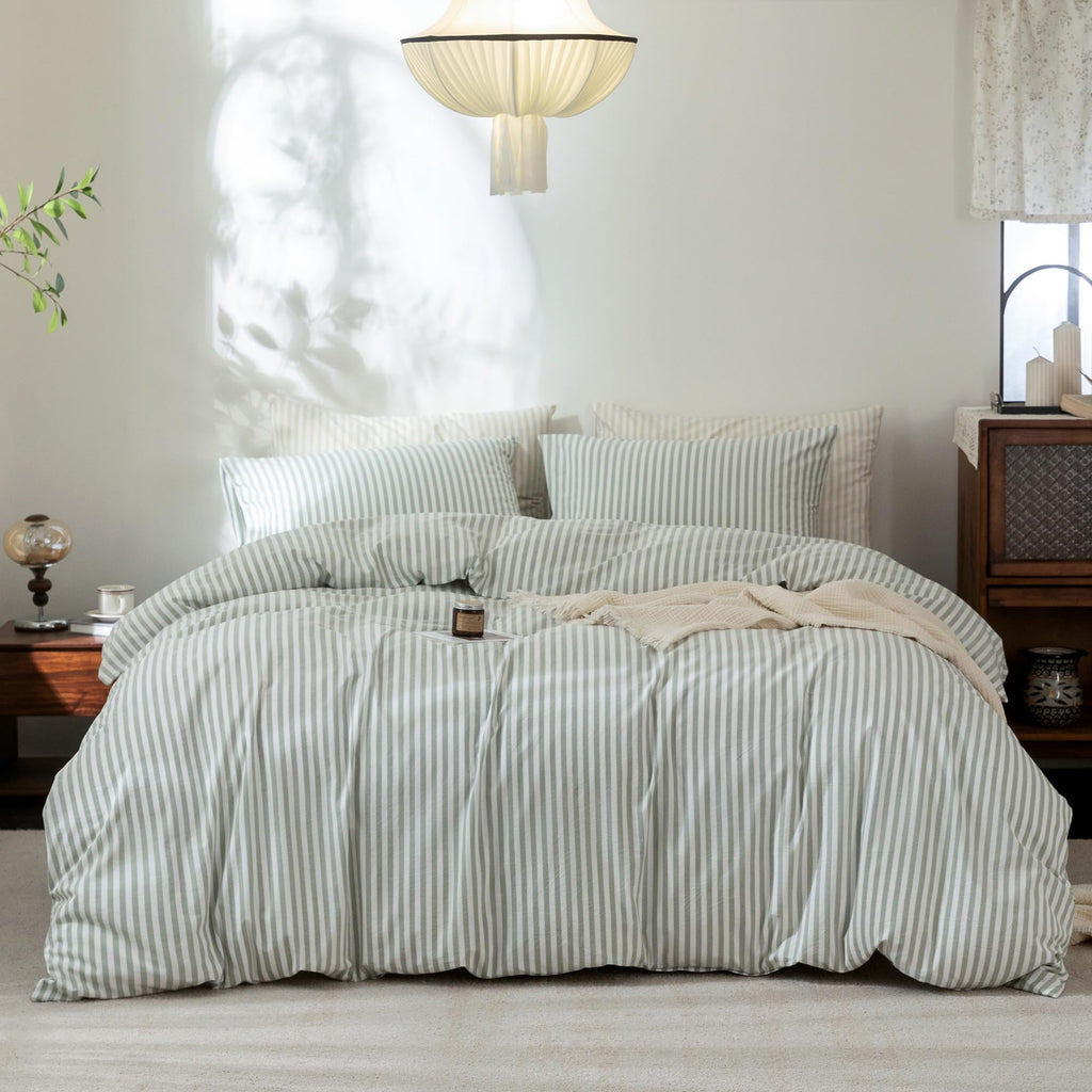 FOSSA Duvet Cover Set 100% Washed Cotton Linen Feel Queen