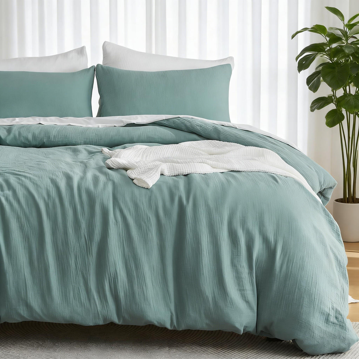 EMME Muslin Cotton Duvet Cover Set Linen Like Cream White Queen