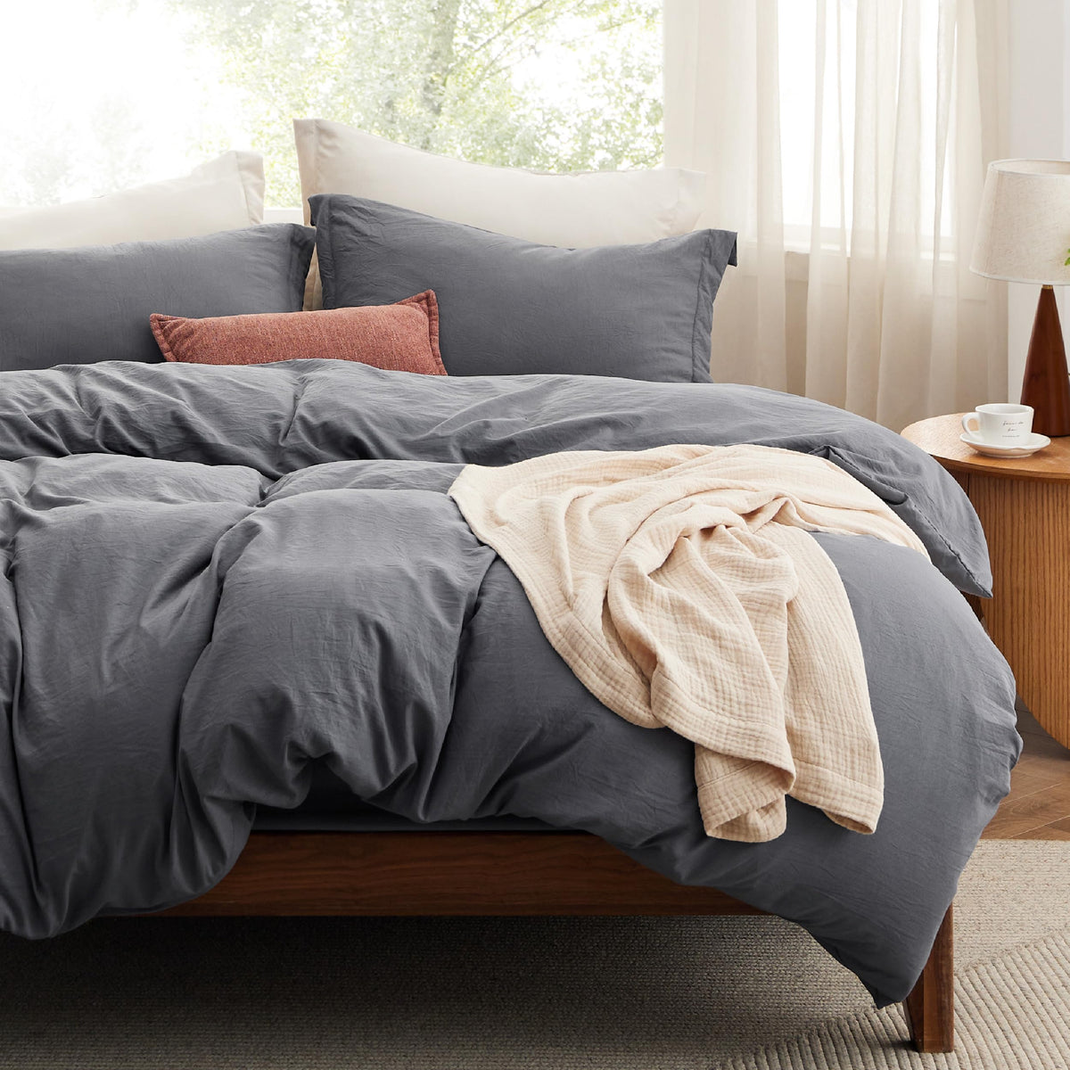 Bedsure Prewashed Duvet Cover Queen, Cotton-Like Soft Bedding Set, Beige