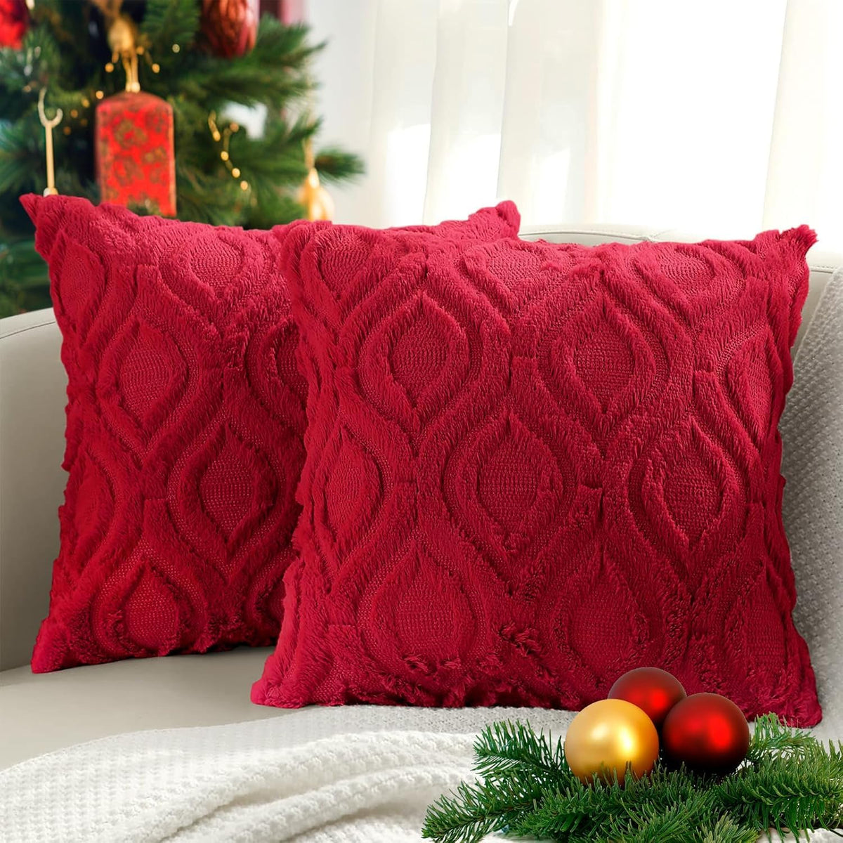 decorUhome Faux Fur Plush Soft Rust Throw Pillow Covers 18x18 Set of 2