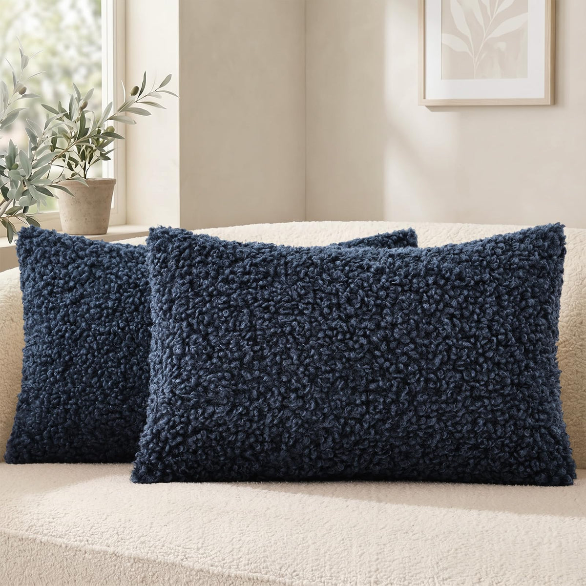 decorUhome Sherpa Throw Pillow Covers 18x18 Set of 2 Neutral Cream