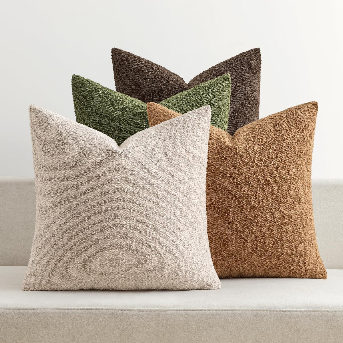 MIULEE Fall Decorative Boucle Throw Pillow Covers 18x18 Brown Set of 4