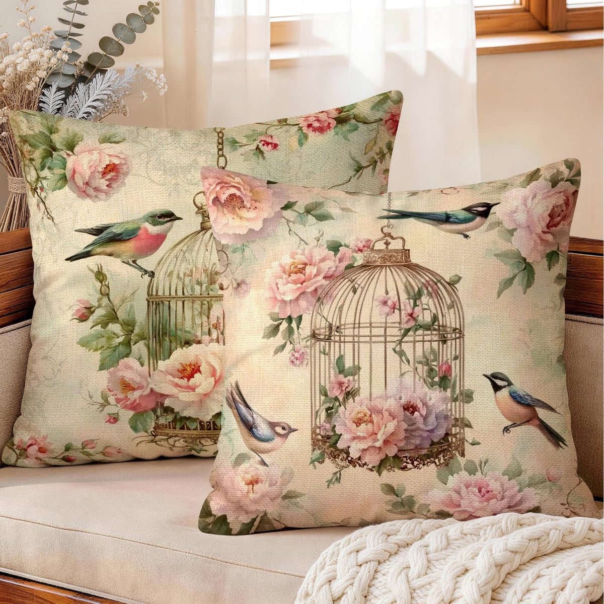 OBSEDE Retro Wood Grain Geometric Throw Pillow Covers 18 x 18 Inch Set of 4