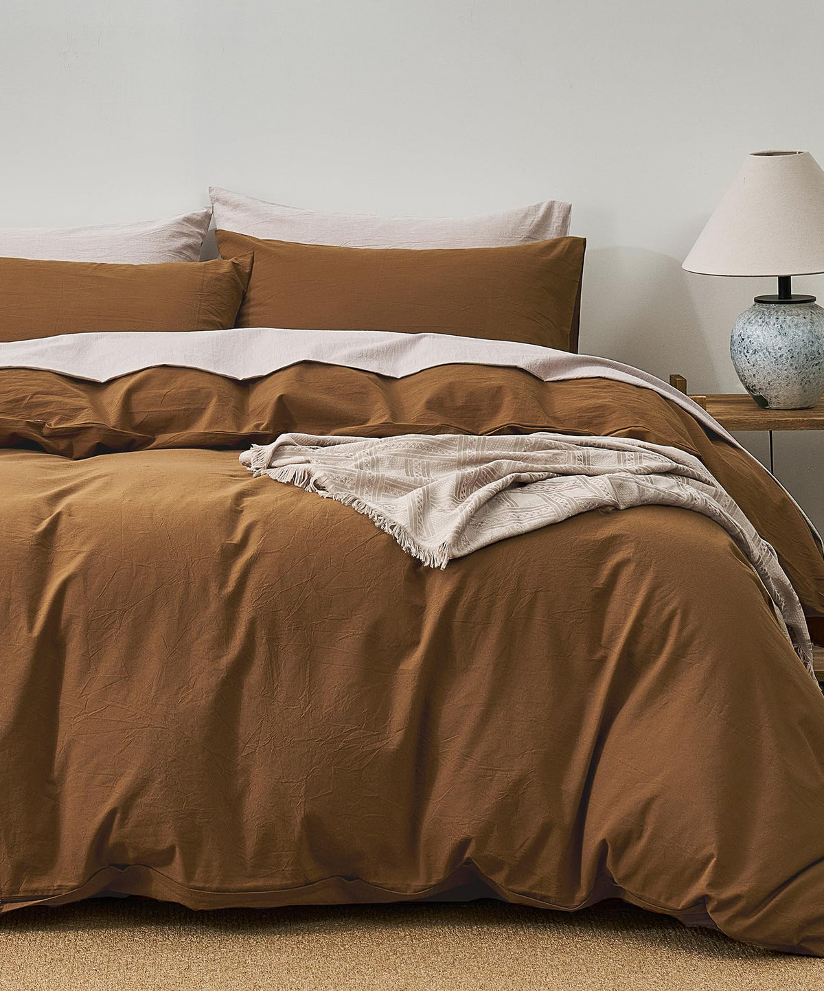 JELLYMONI 100% Cotton King Duvet Cover Set, Washed Linen-Like Texture