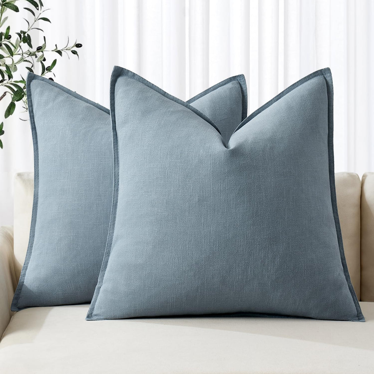 MIULEE Decorative Linen Pillow Covers 20x20 Inch Natural Beige