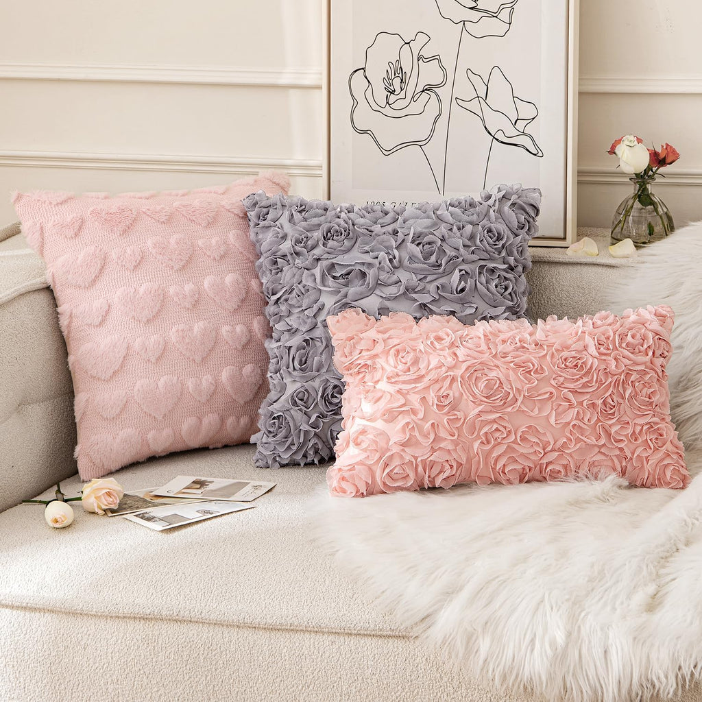 MIULEE Decorative Rose Flower Pillow Cover Pack of 1 Peach Pink 12x20 Inch