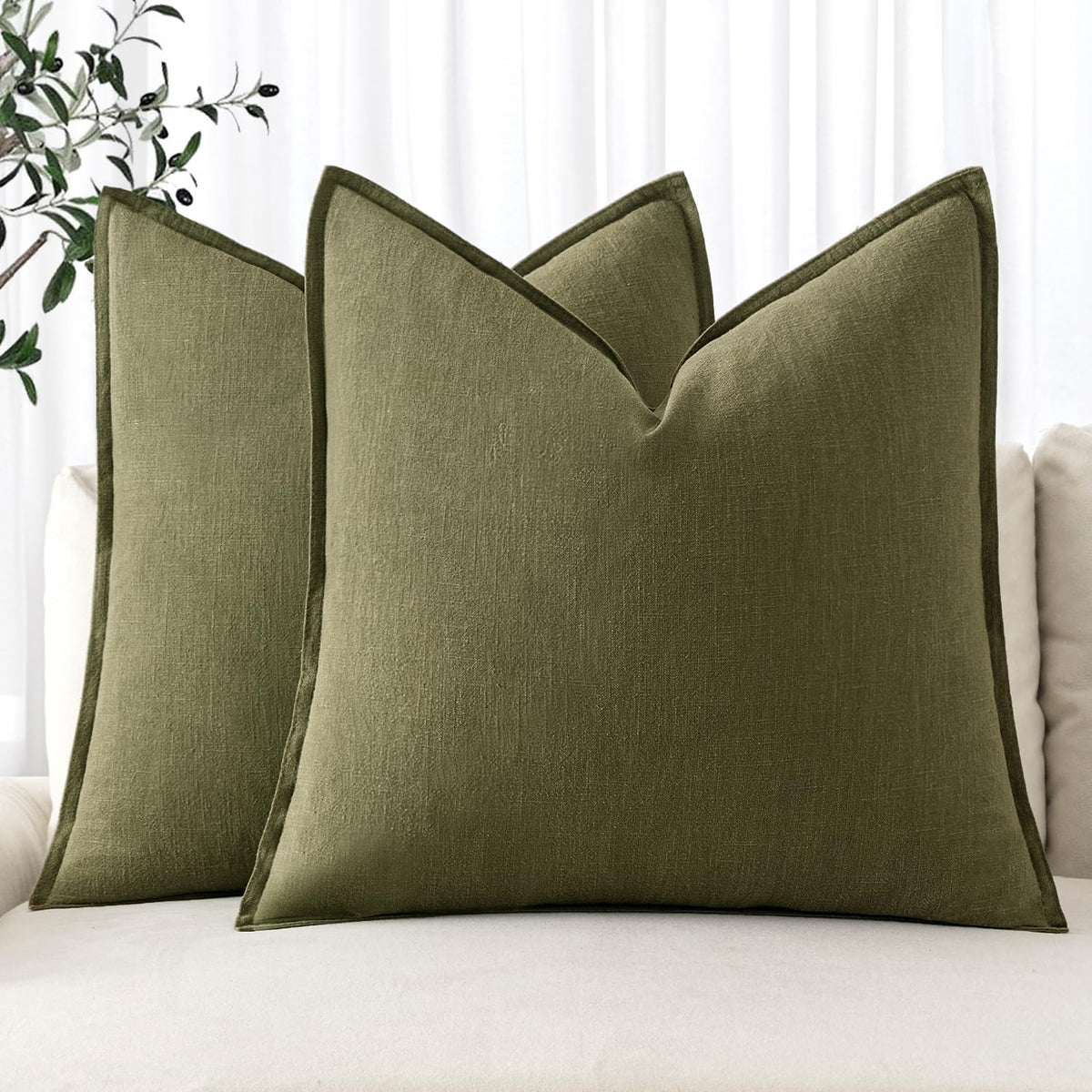 MIULEE Decorative Linen Pillow Covers 20x20 Inch Natural Beige