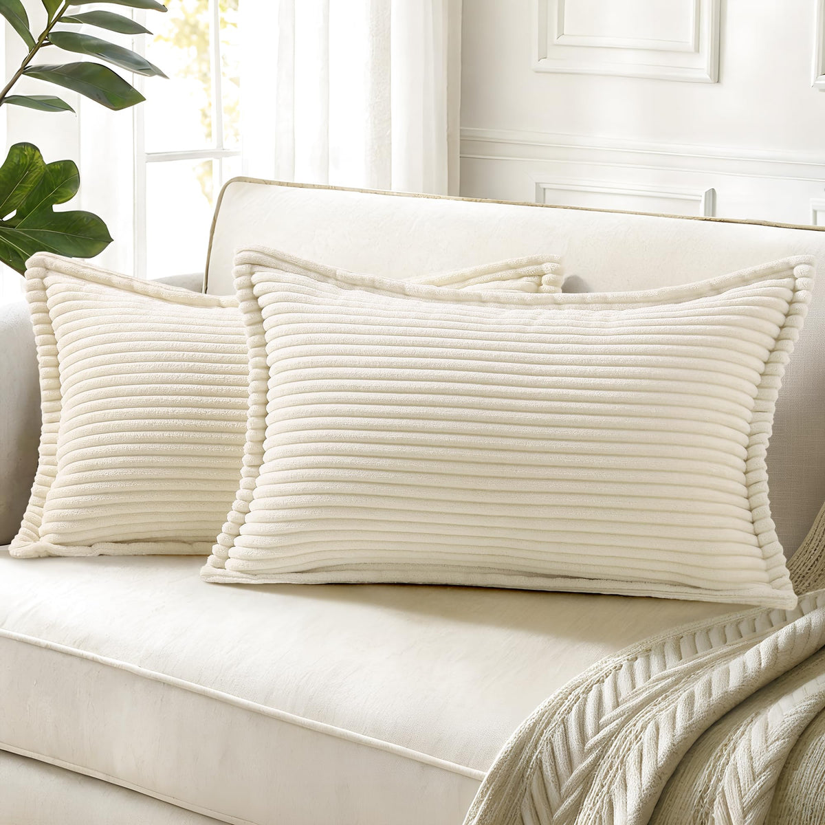 decorUhome Fall Corduroy Olive Green Throw Pillow Covers 18x18 Set of 2