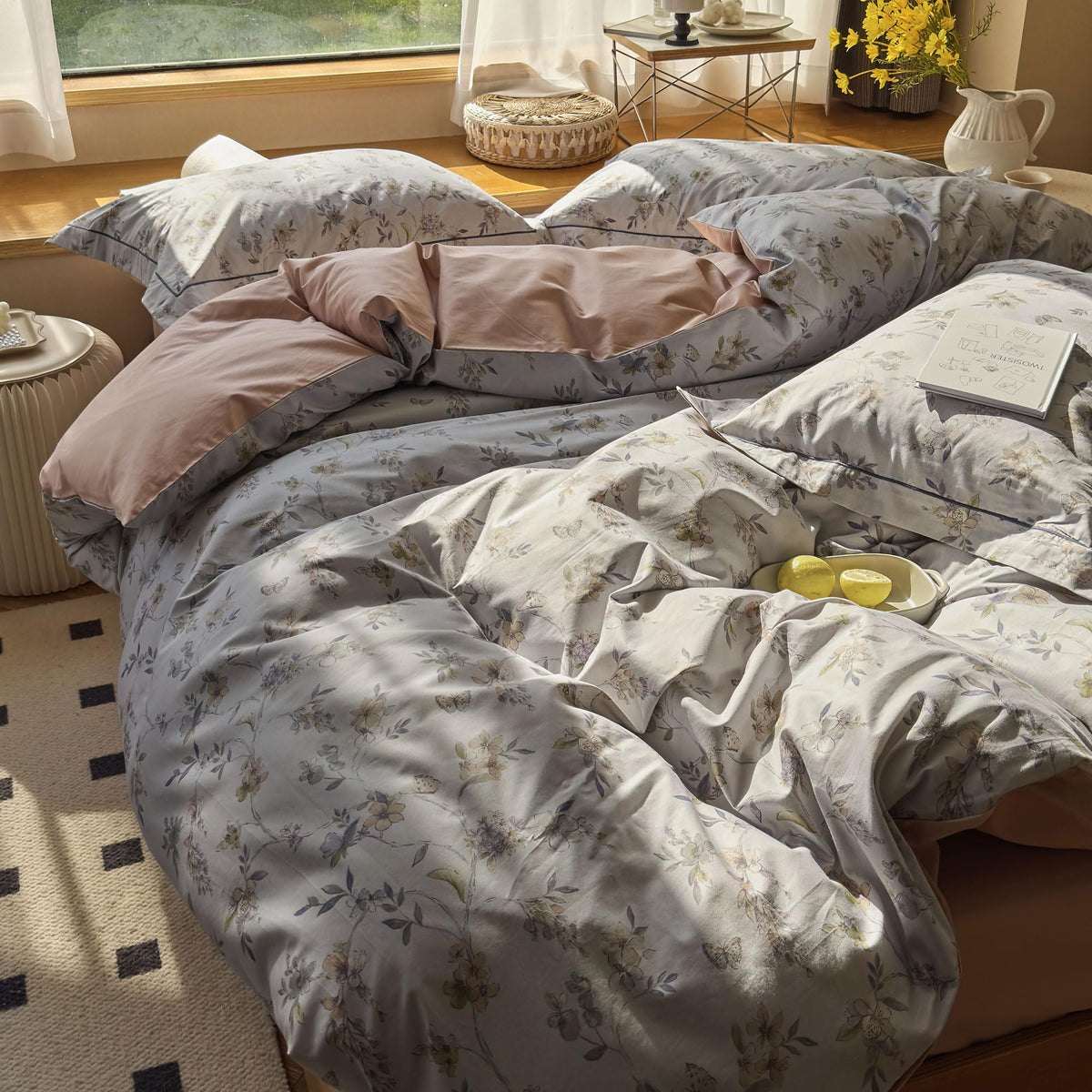 French Chic Ruffled Duvet Cover Queen Size Beige Wavy Jacquard Bedding Set 3 Pieces, Microfiber Zipper Comforter Cover and 2 Pillowcases Aesthetic Boho Girls Women Bedding Duvet Cover for All Seasons