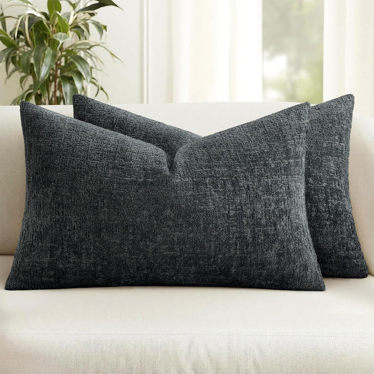 MIULEE Couch Pillow Covers Textured Chenille Home Decor 18x18 Navy Blue