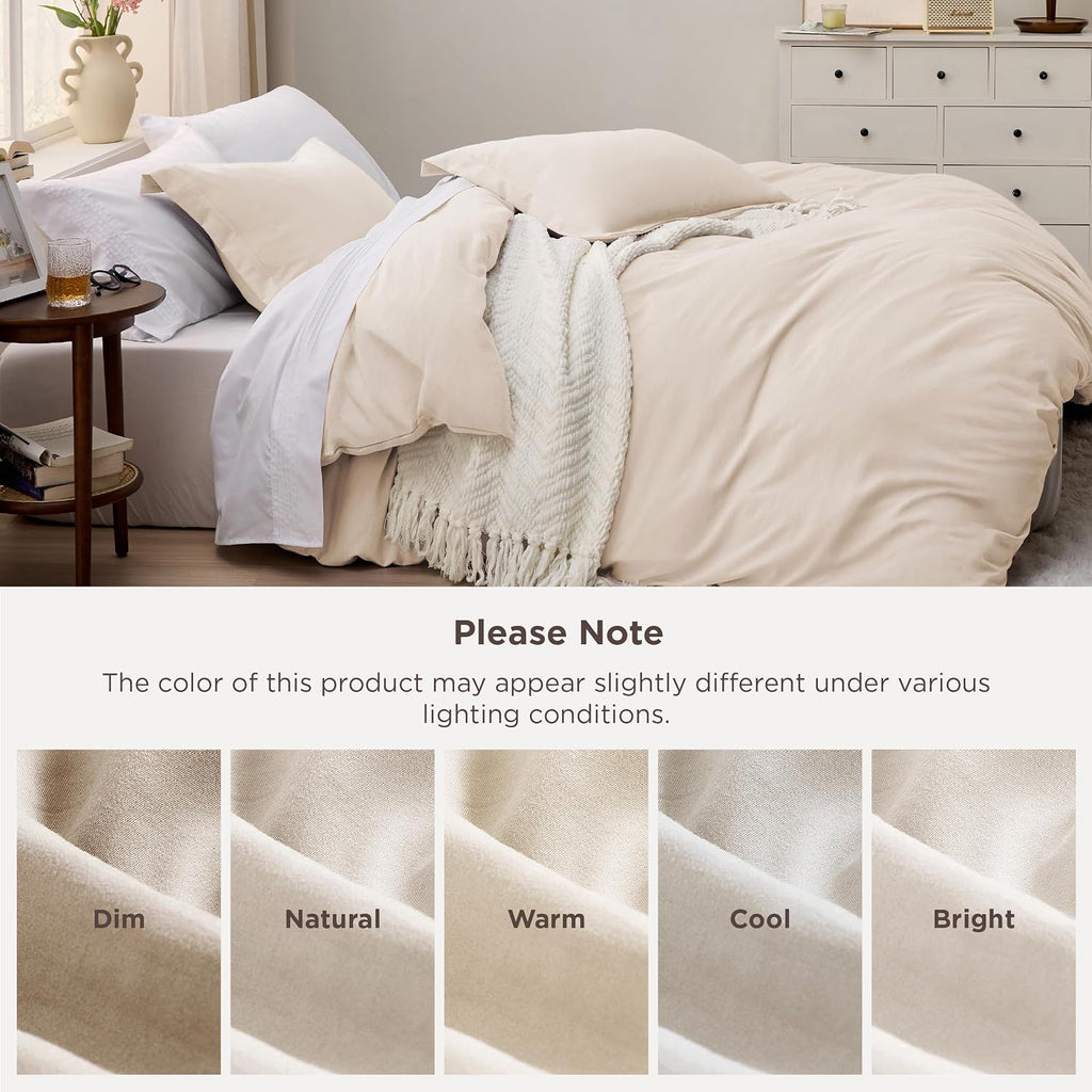 Bedsure Prewashed Duvet Cover Queen, Cotton-Like Soft Bedding Set, Beige